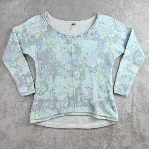 Free‎ People Sweater Medium Blue Angora Wool Flower Bomb Slouchy Dolman Sleeve